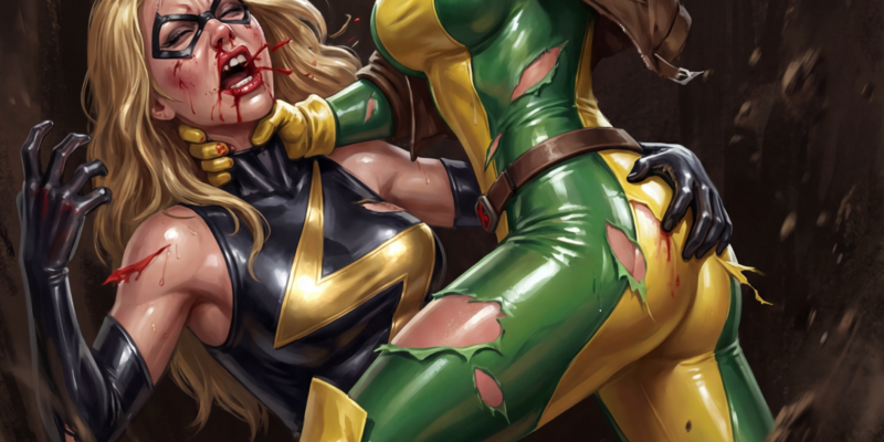 Rogue BEATING on Ms Marvel in a dirt pit